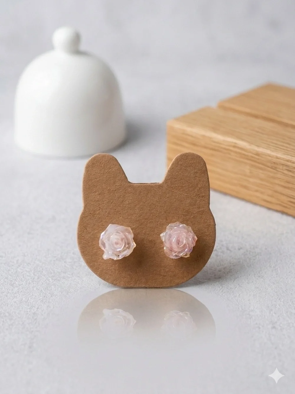 Shiny Rose Stud Earrings - Pink Floral